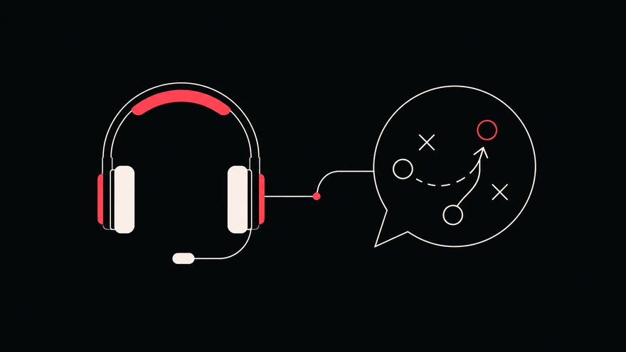 Illustration of a headset connected to a strategy speech bubble