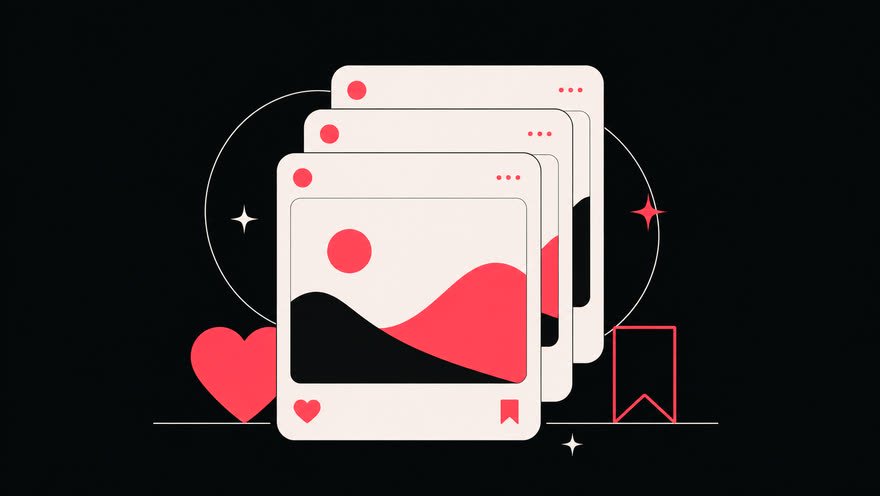 Illustration of three stacked social media post frames